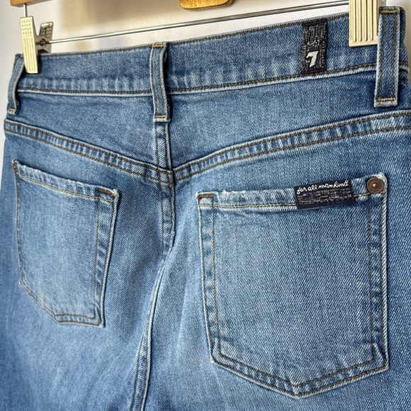 7 FOR ALL MANKIND High Waist Bermuda Denim Shorts Size 26 Medium Wash Raw Hem - Picture 7 of 15